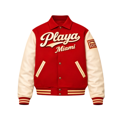 Pre Order PLAYA VARSITY JACKET W/ LEATHER SLEEVES
