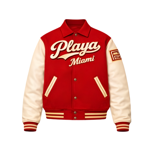 Pre Order PLAYA VARSITY JACKET W/ LEATHER SLEEVES