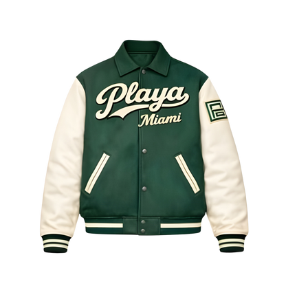 Pre Order PLAYA VARSITY JACKET W/ LEATHER SLEEVES