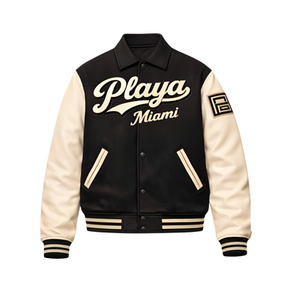 Pre Order PLAYA VARSITY JACKET W/ LEATHER SLEEVES