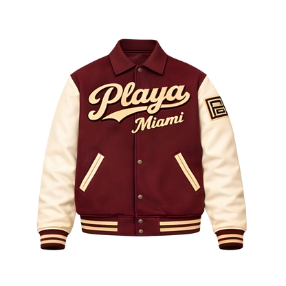 Pre Order PLAYA VARSITY JACKET W/ LEATHER SLEEVES